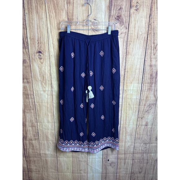 Sundance Flowy Embroidered Pants Navy Size M - Picture 1 of 8